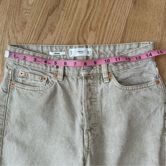 MNG Havana High Rise Straight Leg Raw Hem Cropped Neutral Tan Cream Jeans Size 4 - Picture 9 of 12